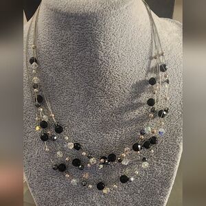Elegant‎ Black and Silver Tone Beaded Necklace